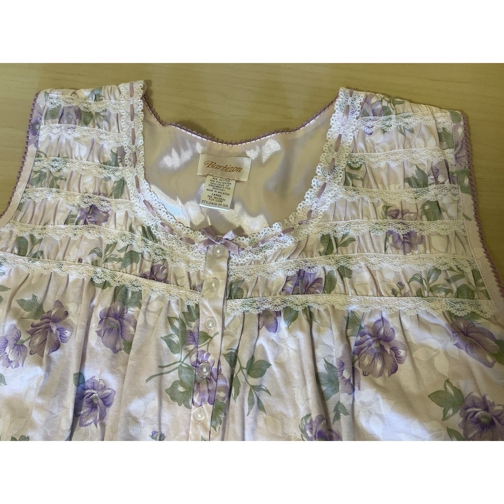Barbizon Nightgown & Robe Set NWT Sz Large Floral Lilacprint Vtg Lace Smocking - Picture 10 of 16
